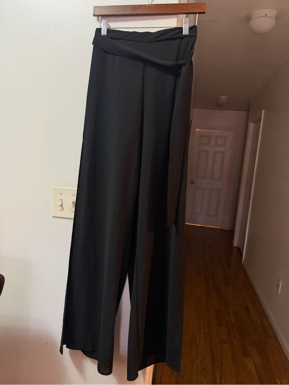 Blue Blush Black Wide-Leg Wrap Waist Pants